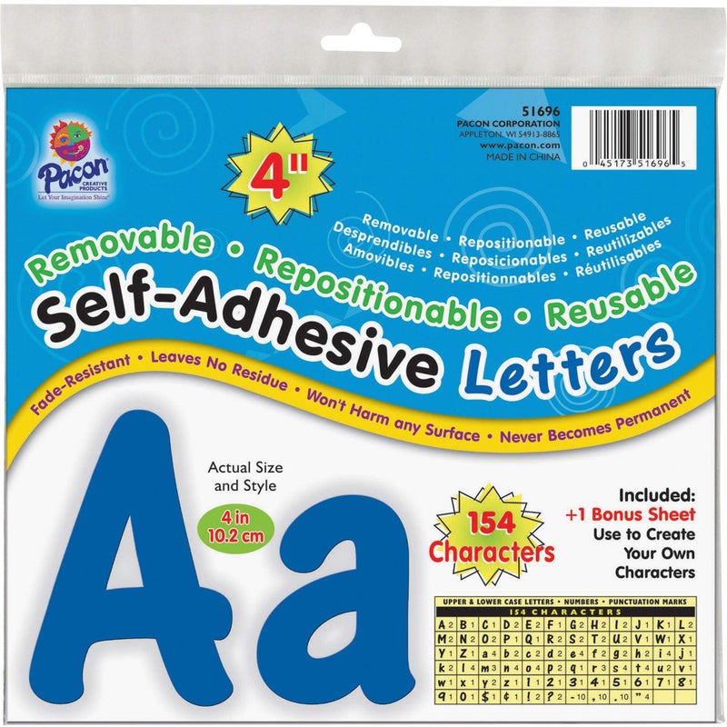 Pacon PACON 154 SelfAdhesive Letter Set Character 4Inch Blue per Pack 51696