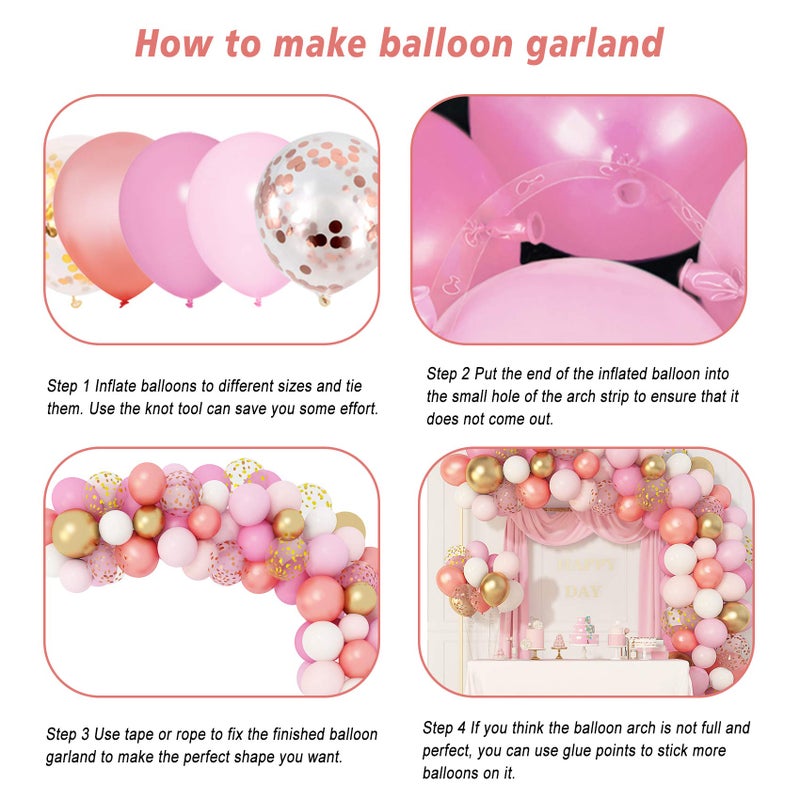 Amandir 164Pcs Rose Gold Pink Balloons Garland Arch Kit Light Pink Gold White Confetti Latex Metallic Balloons for Birthday Decorations Baby Shower Wedding Graduation Party Decorations - Image 4