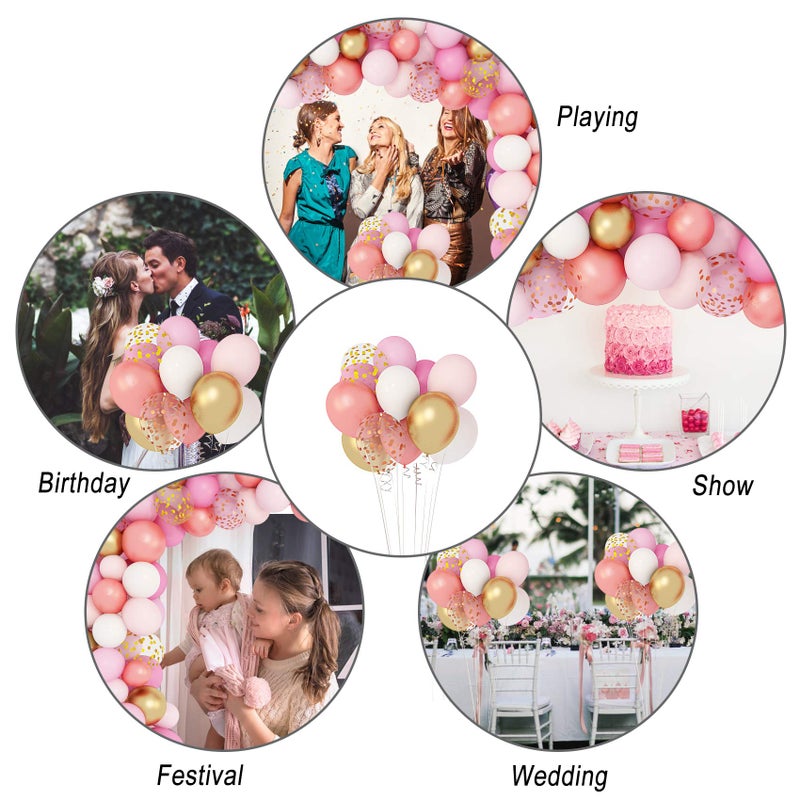 Amandir 164Pcs Rose Gold Pink Balloons Garland Arch Kit Light Pink Gold White Confetti Latex Metallic Balloons for Birthday Decorations Baby Shower Wedding Graduation Party Decorations - Image 5