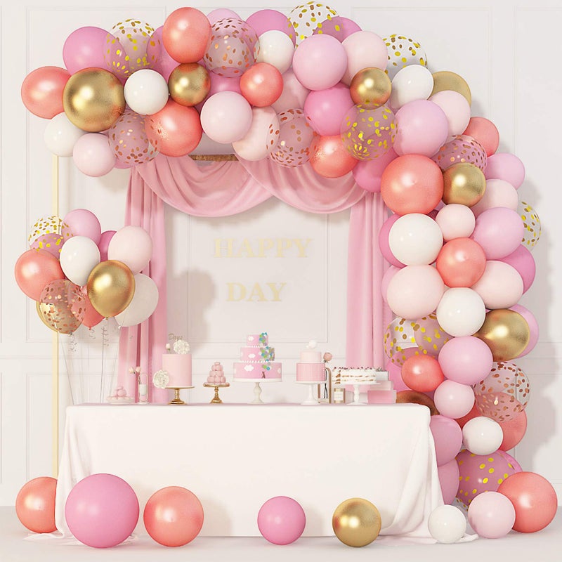 Amandir 164Pcs Rose Gold Pink Balloons Garland Arch Kit Light Pink Gold White Confetti Latex Metallic Balloons for Birthday Decorations Baby Shower Wedding Graduation Party Decorations - Image 3