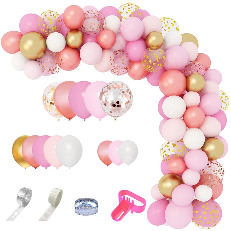 Amandir 164Pcs Rose Gold Pink Balloons Garland Arch Kit Light Pink Gold White Confetti Latex Metallic Balloons for Birthday Decorations Baby Shower Wedding Graduation Party Decorations - Image 2
