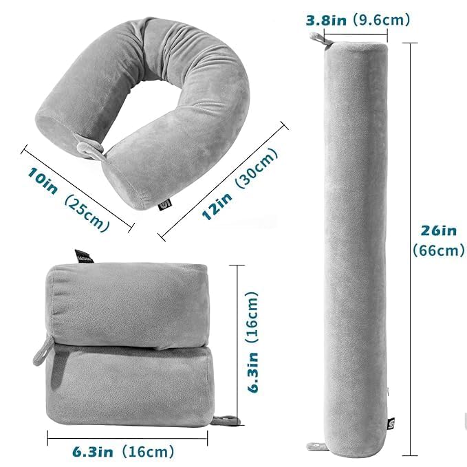 Shrevi Twist Memory Foam Travel Pillow for Neck, Chin, Lumbar and Leg Support - for Traveling Adjustable, Bendable Roll Pillow with Washable Soft Cover (Grey) - Image 5