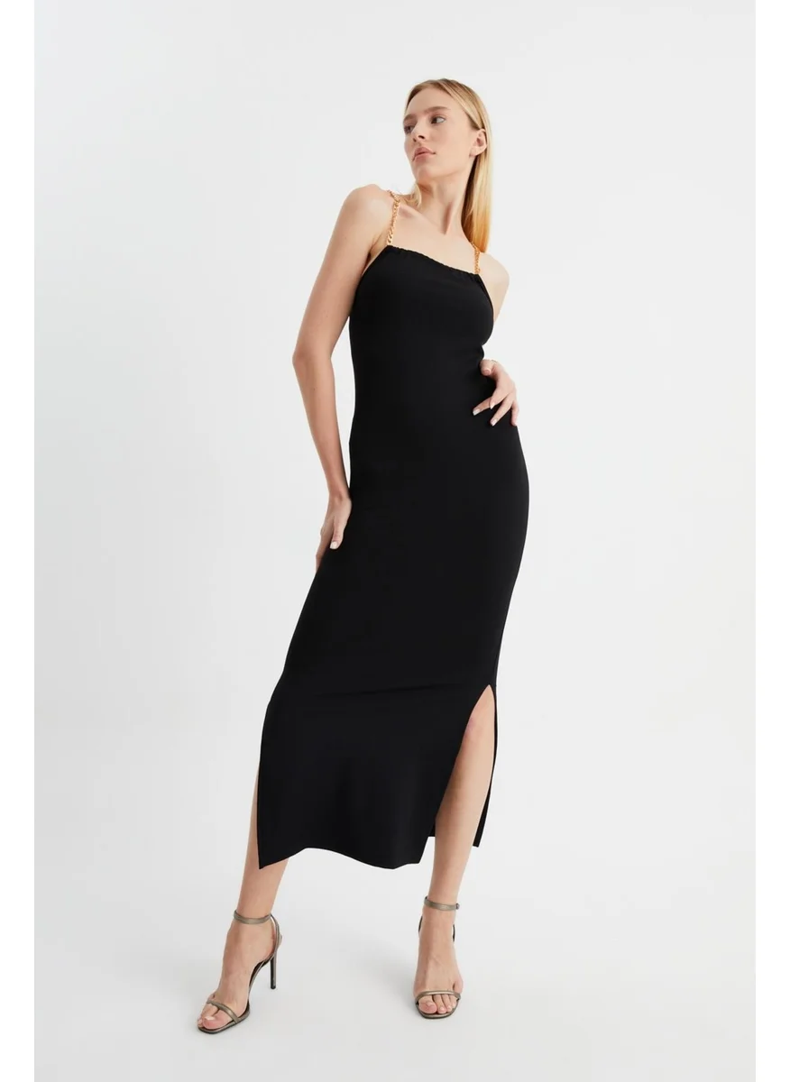 Alexander Gardi Chain Strap Slit Dress (B22-468A)