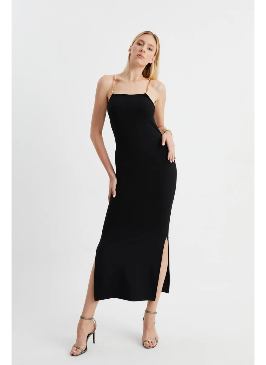 Alexander Gardi Chain Strap Slit Dress (B22-468A)