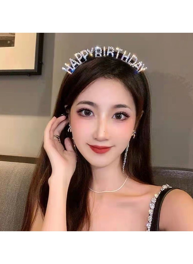 Rhinestone Birthday Headband for Women Girls Happy Birthday Princess Crown Rhinestone Happy Birthday Accessories - Image 2