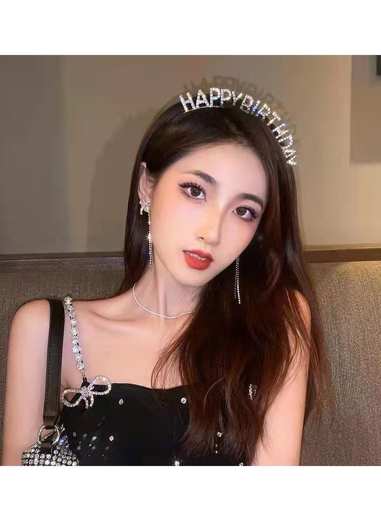 Rhinestone Birthday Headband for Women Girls Happy Birthday Princess Crown Rhinestone Happy Birthday Accessories - Image 3