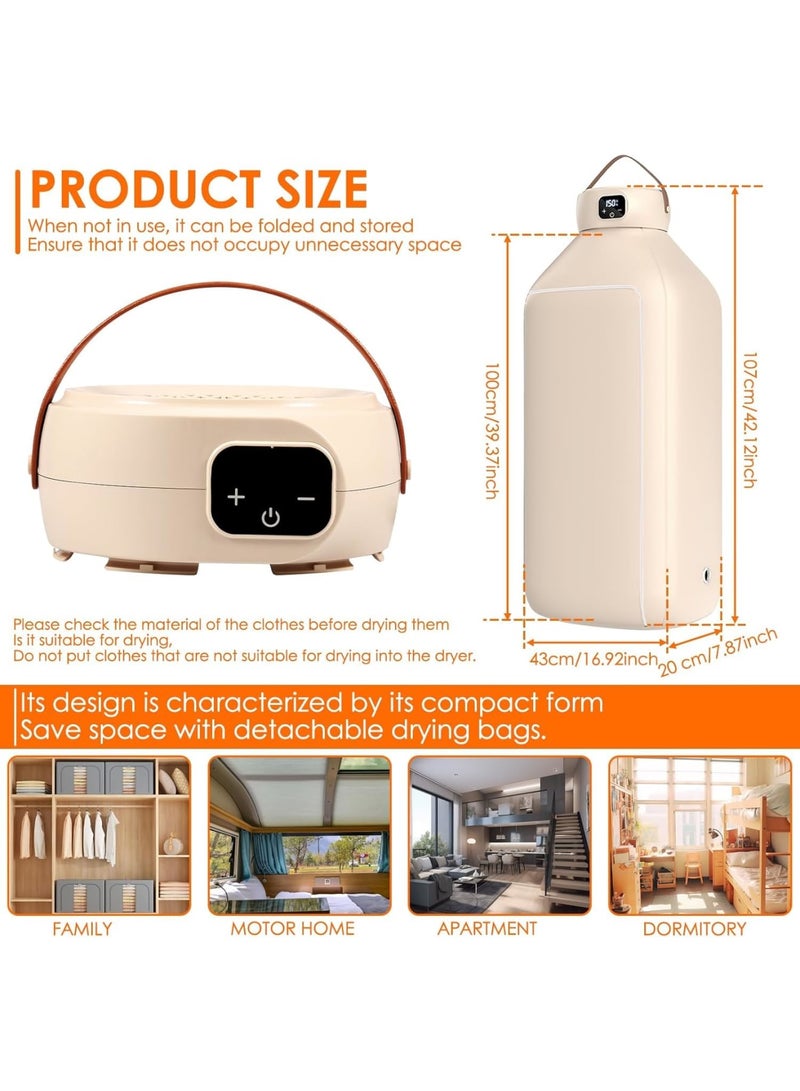 SYOSI Portable Clothes Dryer, Folding Compact Drying Bag with 6 Speed Intelligent Timer, LED Digital Touch Control for Fast Drying, Ideal for Apartments Dorms Travel - Image 2