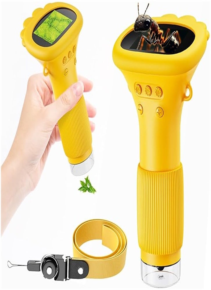 Generic Children's microscope, microscope with 2-inch screen - 200x zoom mini handheld microscope camera for 3 4 5 6 7 8 9 10 11 Holiday birthday gift for 12-year-old girl boy (yellow)  - Image 1