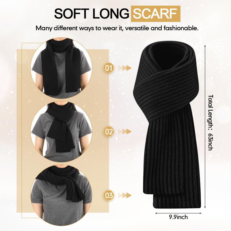 Breathffy 4 Pcs Winter Hat Scarf Gloves Headband Set Knit Beanie Touch Screen Gloves Long Scarf Valentine Gift for Women Men(Essential Style,Black) - Image 4