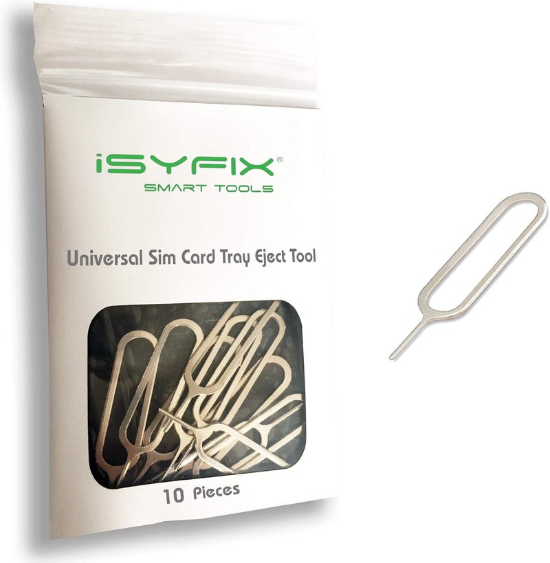 iSYFIX Sim Card Tray Pin Eject Removal Tool Needle Opener Ejector 10X Pack by for All iPhone, Apple iPad, HTC, Samsung Galaxy, and Most Smartphone Brands - Image 1
