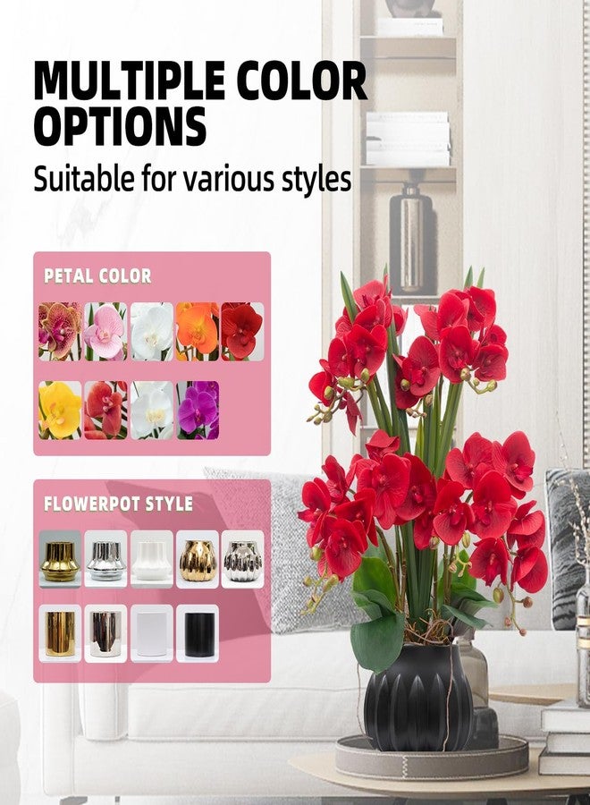 CXGS Artificial Orchid Flower Plant 19.7'' Real Touch Faux Orchids in Ceramic Vase Red Fake Phalaenopsis Flower Arrangement Silk Orchids with Stems for Centerpiece Table Home Indoor Decor - Image 3