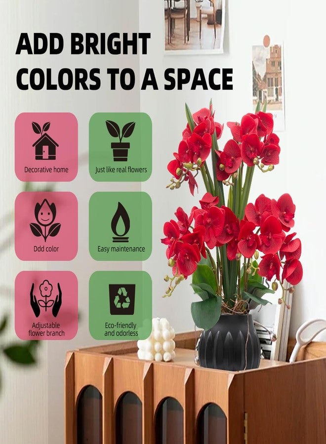 CXGS Artificial Orchid Flower Plant 19.7'' Real Touch Faux Orchids in Ceramic Vase Red Fake Phalaenopsis Flower Arrangement Silk Orchids with Stems for Centerpiece Table Home Indoor Decor - Image 5