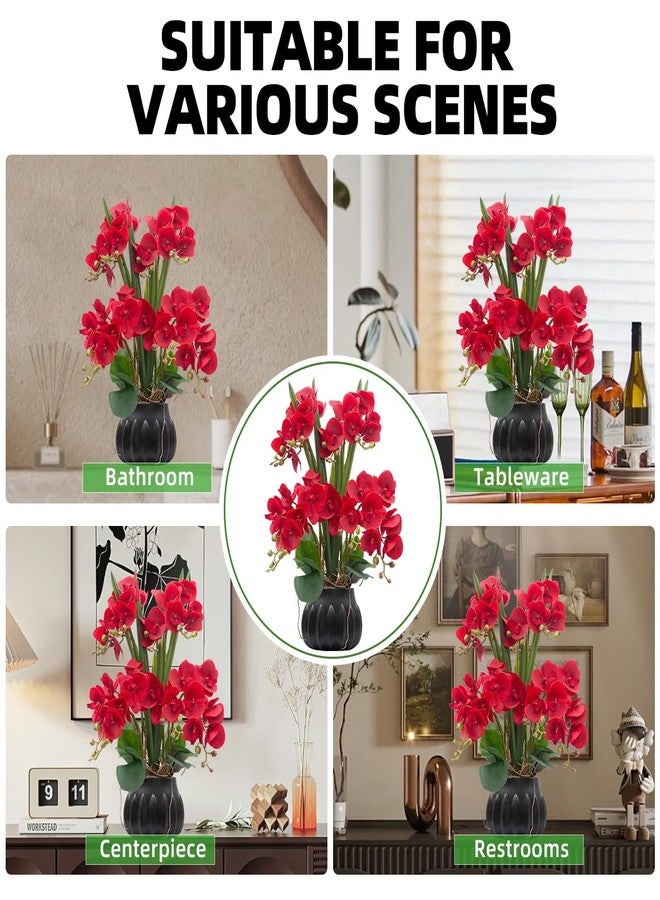CXGS Artificial Orchid Flower Plant 19.7'' Real Touch Faux Orchids in Ceramic Vase Red Fake Phalaenopsis Flower Arrangement Silk Orchids with Stems for Centerpiece Table Home Indoor Decor - Image 4