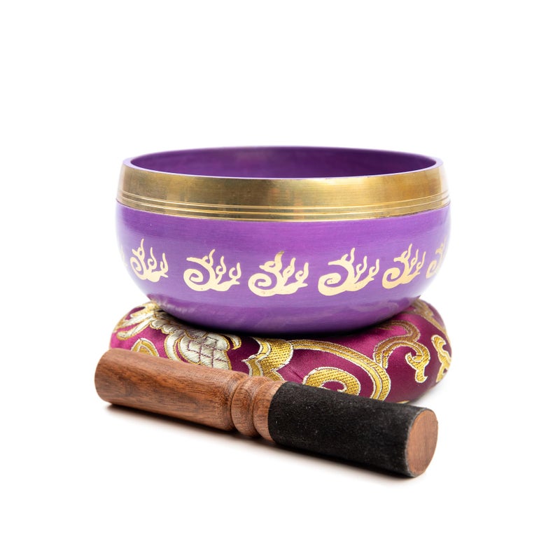 HIMALAYAN BAZAAR Tibetan Singing Bowl Set - 4" Easy To Play Authentic Handmade For Meditation Sound 7 Chakra Healing By HIMALAYAN BAZAAR (Purple, 4") - Image 2