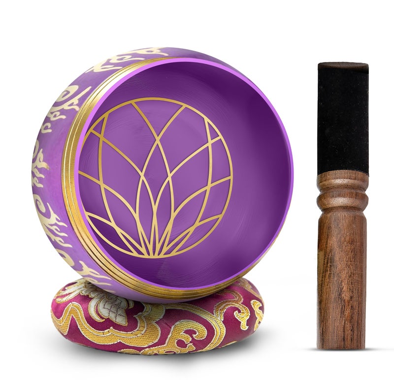 HIMALAYAN BAZAAR Tibetan Singing Bowl Set - 4" Easy To Play Authentic Handmade For Meditation Sound 7 Chakra Healing By HIMALAYAN BAZAAR (Purple, 4") - Image 1