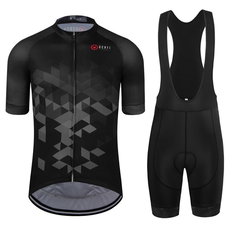 GCRFL Mens Cycling Jersey Set Road Bike Shorts Sleeves Jersey Zipper Pokcet Bib Shorts with Padded Cycling Clothing kit Men Black 1 S