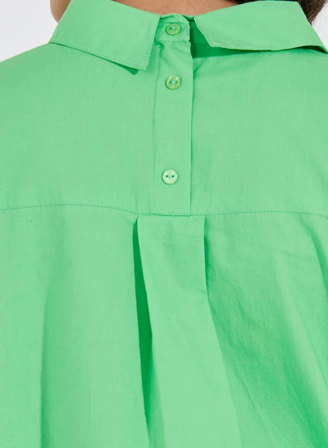 Styli Oversized Longline Box Pleated Buttoned Shirt with Back Mock Collar