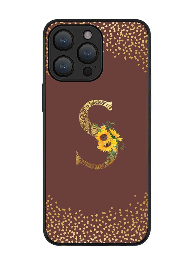 Stylizedd Cover for iPhone 15 Pro Max Case Rugged Black Slim fit Flexible Protective Cover Custom Monogram Initial Letter Floral Pattern Alphabet - S (Brown) - Image 1