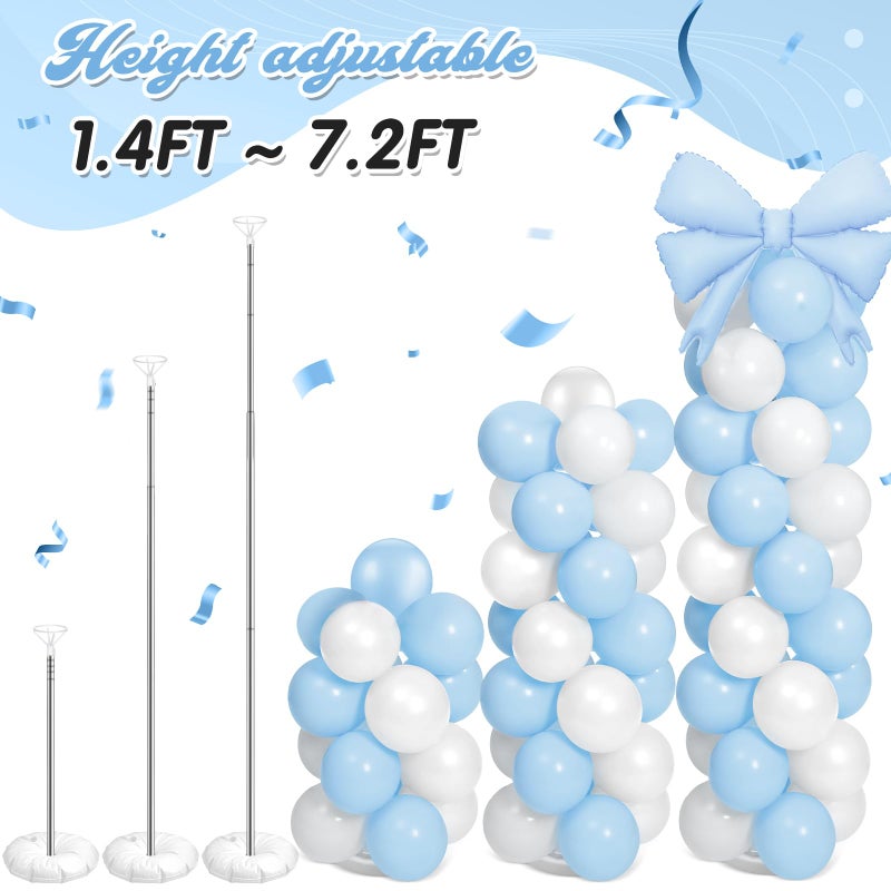 Charnoel 2 Sets Light Blue White Bow Balloon Column Stand Kit Includes 2 Bows & 100 Latex Balloons Adjustable Stands for Princess Birthday Wedding Coquette Baby Shower Party Decoration - Image 4