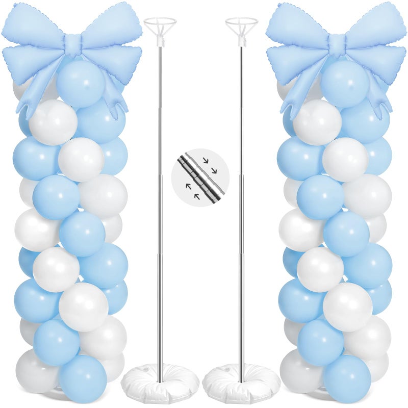 Charnoel 2 Sets Light Blue White Bow Balloon Column Stand Kit Includes 2 Bows & 100 Latex Balloons Adjustable Stands for Princess Birthday Wedding Coquette Baby Shower Party Decoration - Image 1
