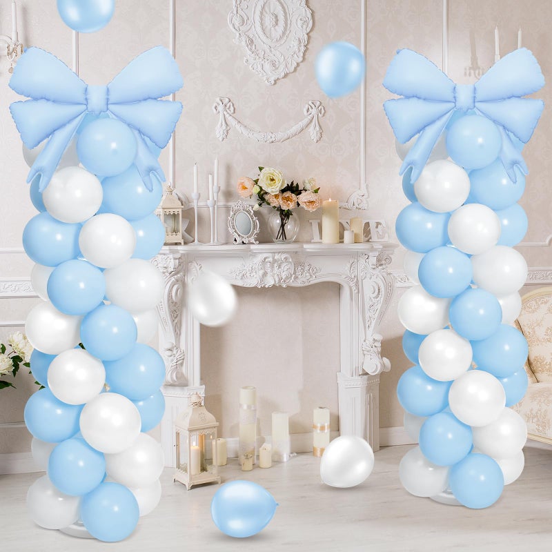 Charnoel 2 Sets Light Blue White Bow Balloon Column Stand Kit Includes 2 Bows & 100 Latex Balloons Adjustable Stands for Princess Birthday Wedding Coquette Baby Shower Party Decoration - Image 5