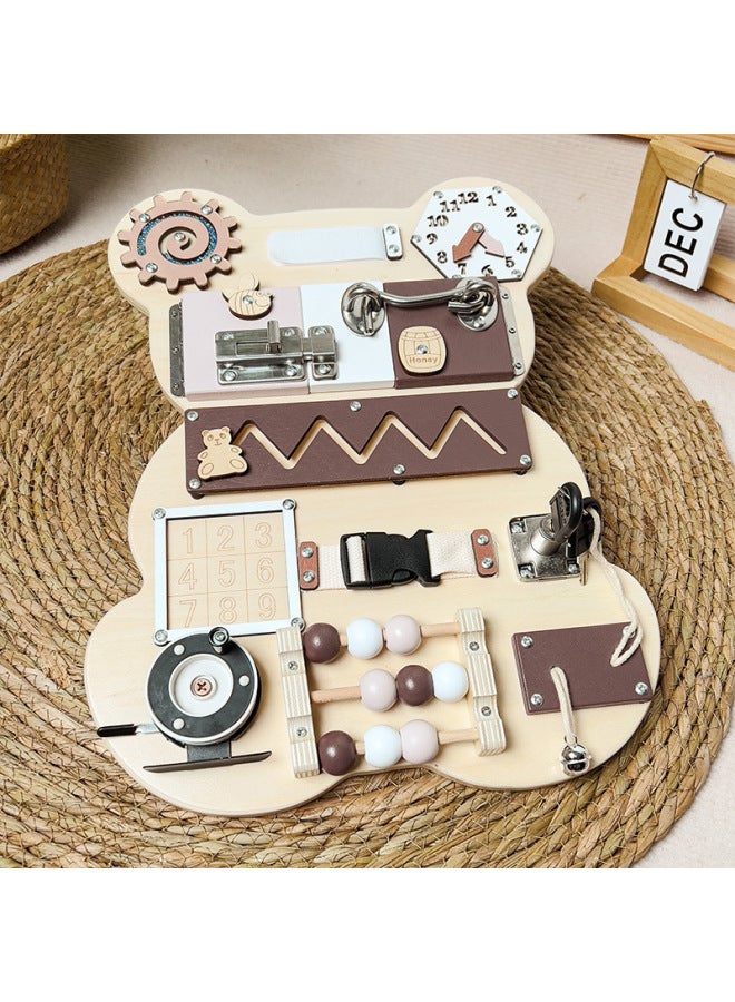Wooden Bear Busy Board Educational Early Childrens Montessori Board Game Unlock Busy Block Enlightenment Toys-Color:Bear Busy Board - Image 5
