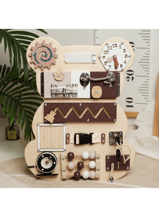 Wooden Bear Busy Board Educational Early Childrens Montessori Board Game Unlock Busy Block Enlightenment Toys-Color:Bear Busy Board - Image 2