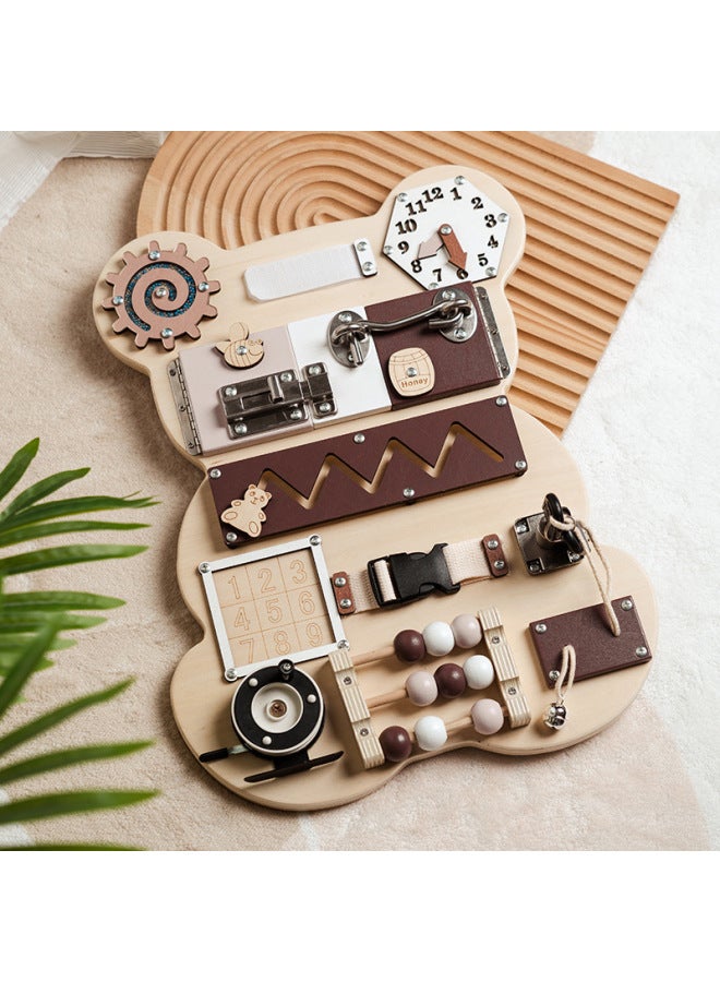 Wooden Bear Busy Board Educational Early Childrens Montessori Board Game Unlock Busy Block Enlightenment Toys-Color:Bear Busy Board - Image 4