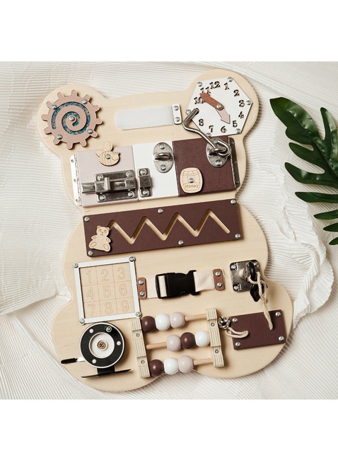 Wooden Bear Busy Board Educational Early Childrens Montessori Board Game Unlock Busy Block Enlightenment Toys-Color:Bear Busy Board - Image 3