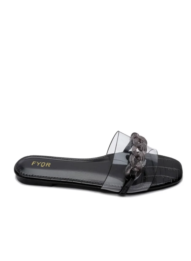 فايور صندل سلايد شفاف بتفاصيل سلسلة