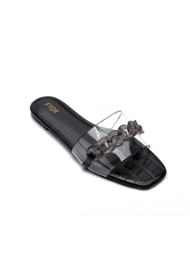 فايور صندل سلايد شفاف بتفاصيل سلسلة