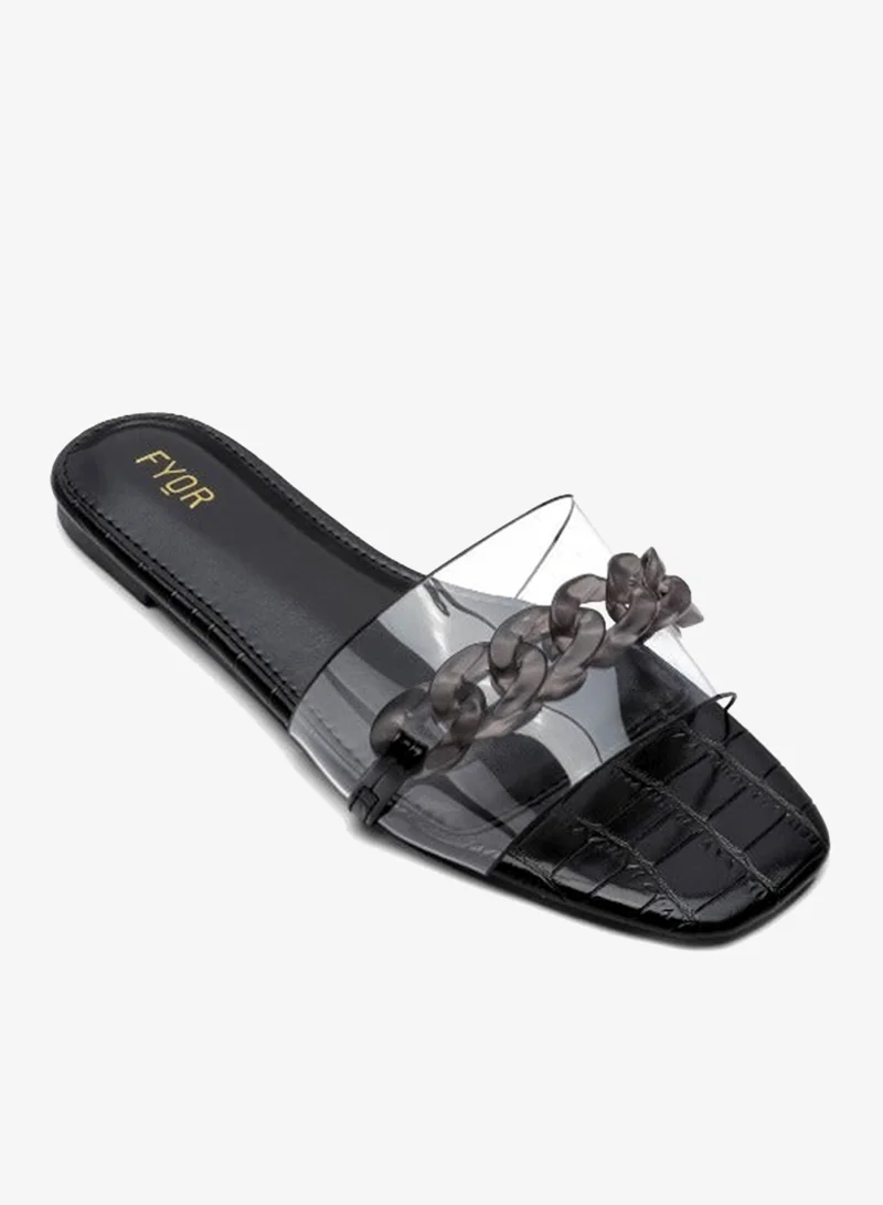 فايور صندل سلايد شفاف بتفاصيل سلسلة