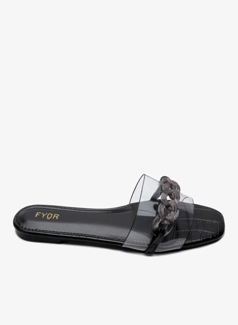 فايور صندل سلايد شفاف بتفاصيل سلسلة