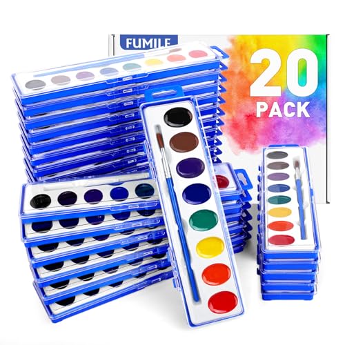 FUMILE Watercolors Paint Set Bulk20 Pack 8 Washable Bright Colors with PaintbrushWatercolors Paint Set Kids for PartiesArt LessonsBirthday Party Favorvalentines for kids classroomAll Ages - Image 1