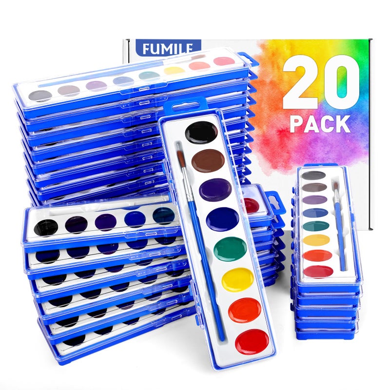 FUMILE Watercolors Paint Set Bulk20 Pack 8 Washable Bright Colors with PaintbrushWatercolors Paint Set Kids for PartiesArt LessonsBirthday Party Favorvalentines for kids classroomAll Ages - Image 2