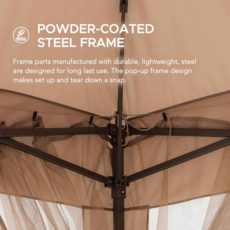 Sunjoy SUNJOY 11x11 ft PopUp Instant Gazebo Outdoor Portable Steel Frame 2Tier Top CanopyTent with Netting and Carry Bag Khaki  - Image 3