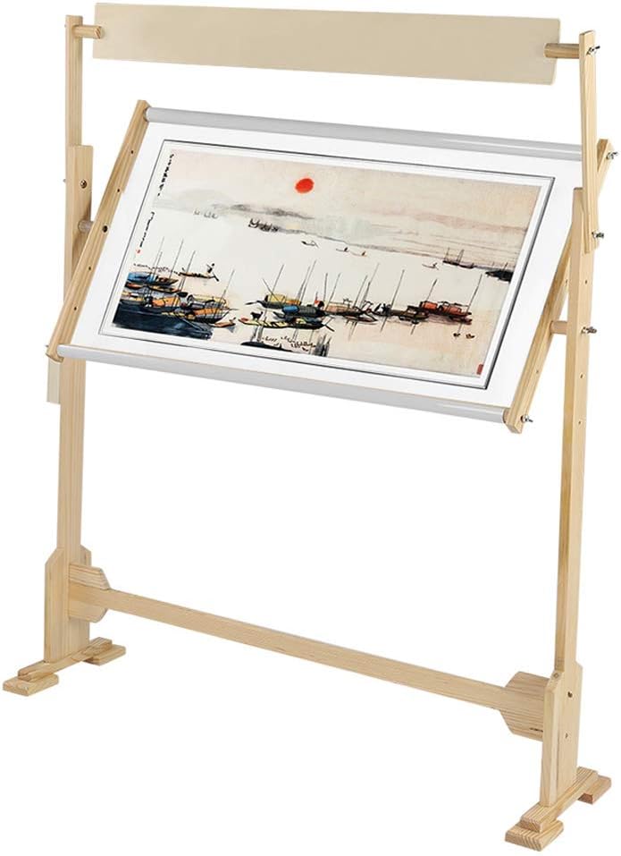 klarako Adjustable Embroidery Stand, Wooden Frame Cross Stitch Floor Stand 360° Rotated Needlework Stand Holder Lap Table Craft Sewing Tool with Scroll Frame - Image 1