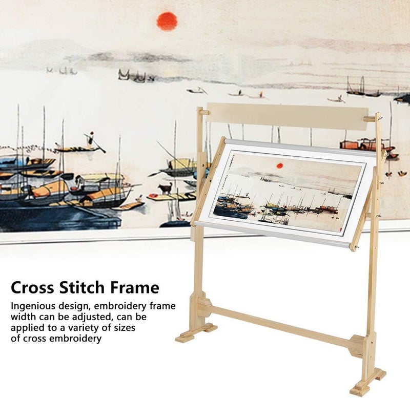 klarako Adjustable Embroidery Stand, Wooden Frame Cross Stitch Floor Stand 360° Rotated Needlework Stand Holder Lap Table Craft Sewing Tool with Scroll Frame - Image 5