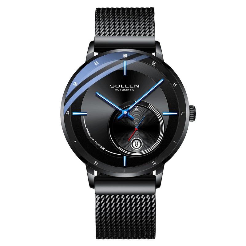 SOLLEN Minimalist Mens Automatic Watches Black Stylish Mechanical Watch for Men 3ATM Waterproof SelfWinding Watches with Calendar Luminous Seconds Subdial Casual Luxury Watch for Daily Use - Image 2