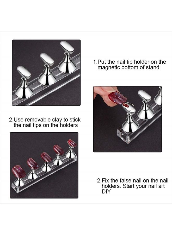 Blulu 4 Sets Acrylic Nail Display Stand Tip Holder Magnetic Nail Practice Stand Fingernail DIY Nail Art Stand for False Tip Manicure Tool (Gold, Silver, Black, White) - Image 3