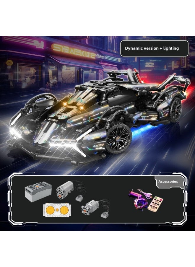 Cyberpunk Black Samurai Rambo Shijie 911 Container Remote Control Racing Gradient Building Blocks Sports Car Boys Play-Color:Black Warrior (dynamic Version) + Lighting