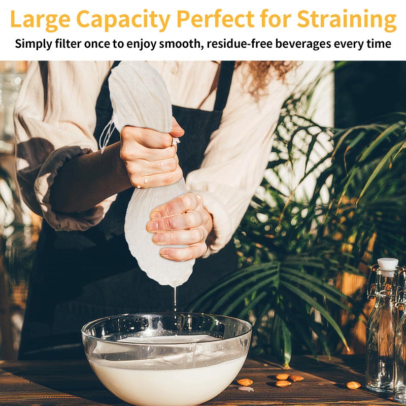 MOWPOG 3 Pcs 12"x12" Nut Milk Bag, Natural Unbleached Cotton Cheese Cloth Bag for Straining, Reusable Strainer Bag for Oat Almond Milk, Cheese Making, Yogurt, Juice, Cold Brew Coffee, Beer Tea (12x12 Inch) - Image 5