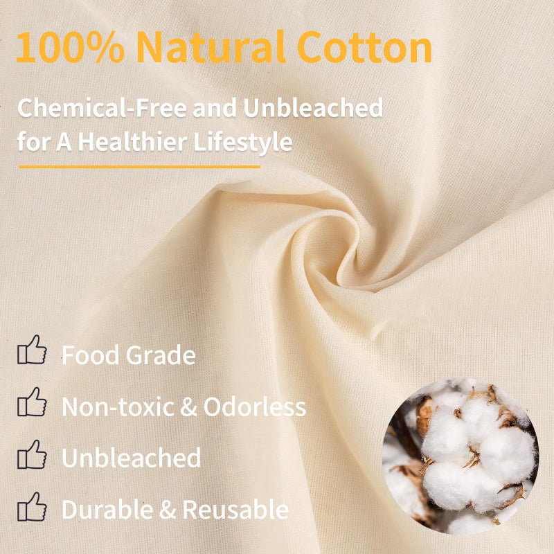 MOWPOG 3 Pcs 12"x12" Nut Milk Bag, Natural Unbleached Cotton Cheese Cloth Bag for Straining, Reusable Strainer Bag for Oat Almond Milk, Cheese Making, Yogurt, Juice, Cold Brew Coffee, Beer Tea (12x12 Inch) - Image 3