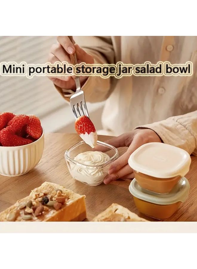 White Portable Glass Salad Bowl With Mini Storage Jar For Fresh Food Picnics Camping - Image 2