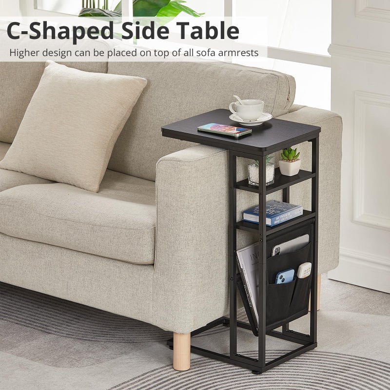 ZEXVIDA C Shaped End Table 28"(H) 3-Tier C Table with Storage Bag, Under Couch Table C-Shaped End Table with Storage Shelves and Bag for Living Room, Bedroom, or Office - Image 3