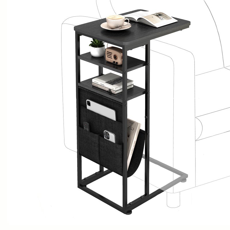 ZEXVIDA C Shaped End Table 28"(H) 3-Tier C Table with Storage Bag, Under Couch Table C-Shaped End Table with Storage Shelves and Bag for Living Room, Bedroom, or Office - Image 1
