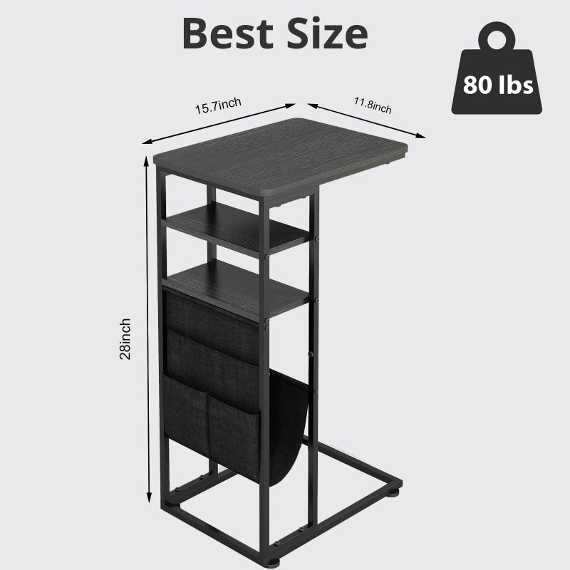 ZEXVIDA C Shaped End Table 28"(H) 3-Tier C Table with Storage Bag, Under Couch Table C-Shaped End Table with Storage Shelves and Bag for Living Room, Bedroom, or Office - Image 2
