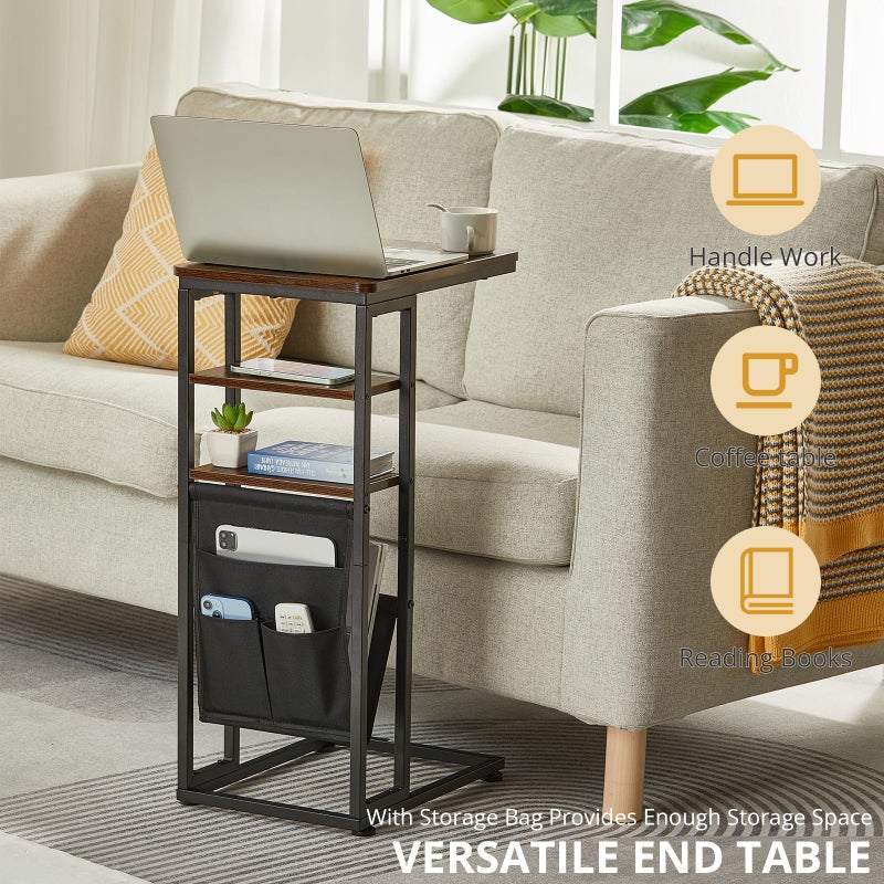 ZEXVIDA C Shaped End Table 28"(H) 3-Tier C Table with Storage Bag, Under Couch Table C-Shaped End Table with Storage Shelves and Bag for Living Room, Bedroom, or Office - Image 4