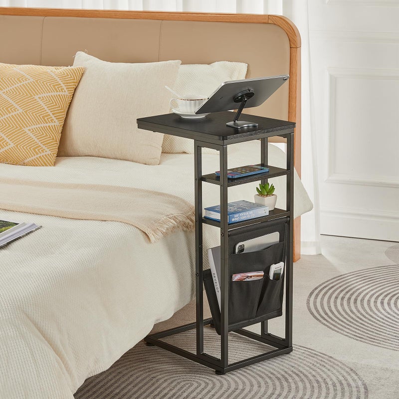 ZEXVIDA C Shaped End Table 28"(H) 3-Tier C Table with Storage Bag, Under Couch Table C-Shaped End Table with Storage Shelves and Bag for Living Room, Bedroom, or Office - Image 5
