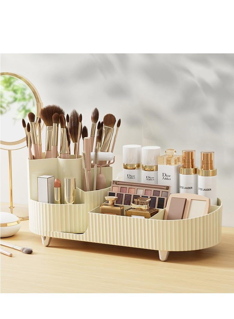 SOLARAE Rotating makeup organizer, with 360° Rotating Makeup Brush Holder, Large Capacity Cosmetics Organizer, Skincare Organizer for Bedroom Dresser Bathroom Vanity Countertop (Cream) - Image 5